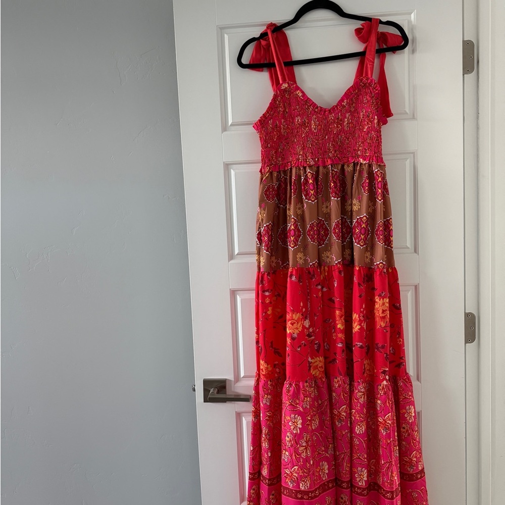 Amazon Pink and Brown Patterned Maxi Dress